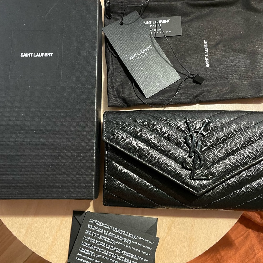 YSL large black quilted monogram wallet